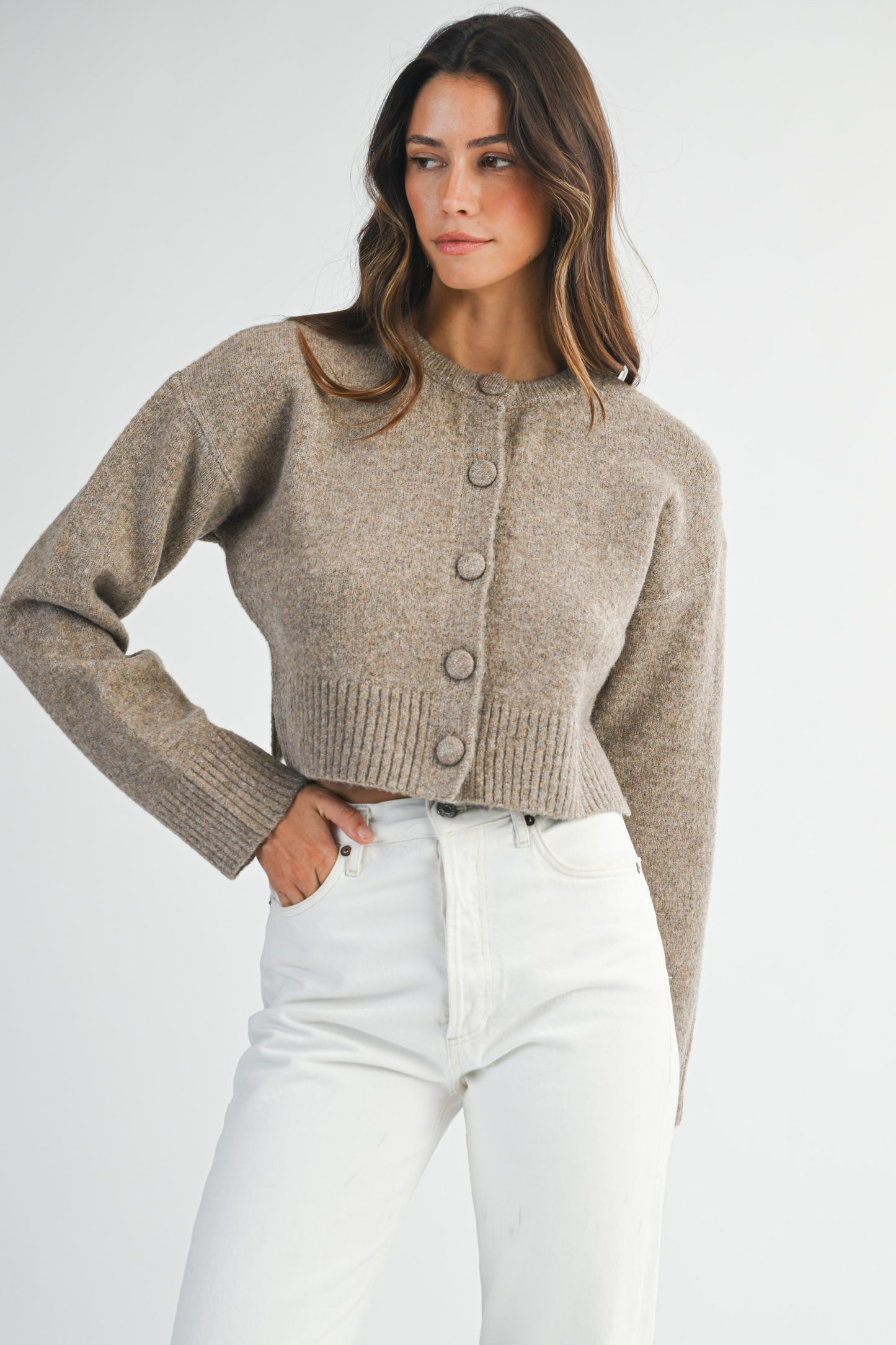 Mocha Knit Crop Cardigan