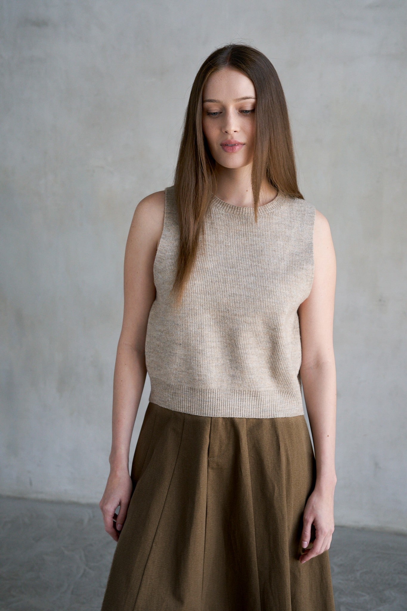 Oatmeal Double Bow Knit Tank