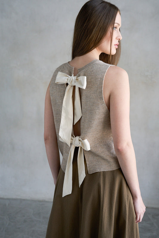 Oatmeal Double Bow Knit Tank